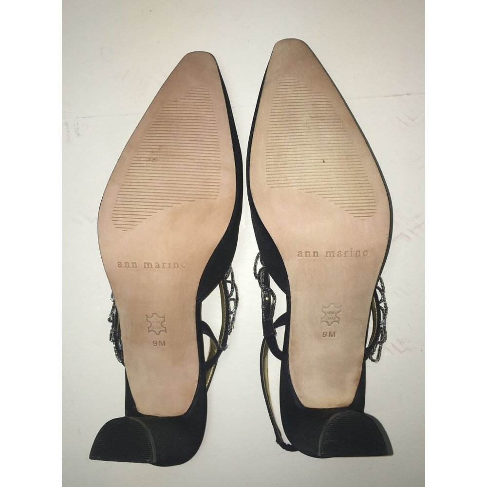 ann marino Heels Black Satin Pumps Size 9M Slight - Picture 10 of 12